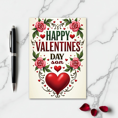 Valentines Son Rose 3D Heart Card