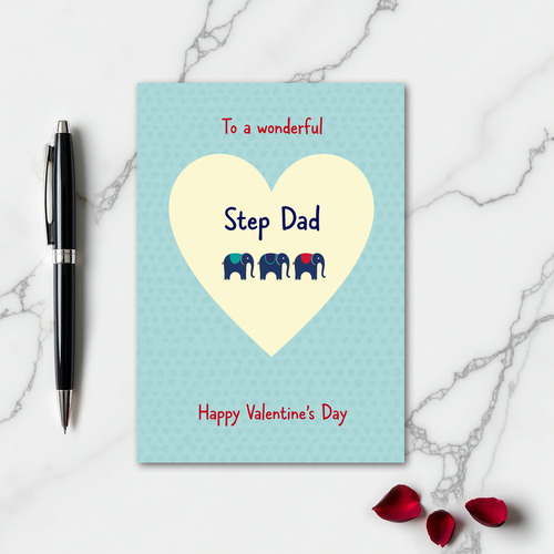 Valentines Step Dad Elephant Hearts Card