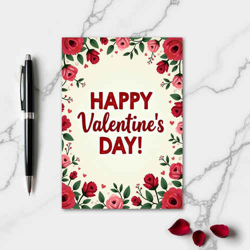 Valentines Textured Rose Border Card