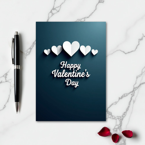 Valentines White Hearts Teal Scene Card