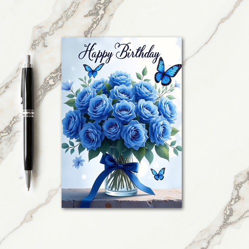 Velvet Blue Rose Birthday Card