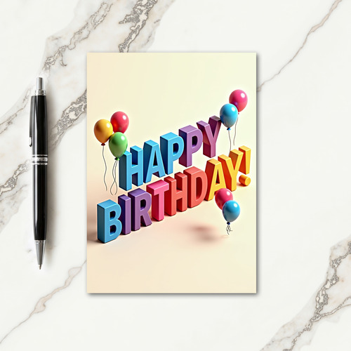 Vibrant 3D Letters Birthday Card