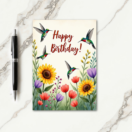 Vibrant Bird Garden Birthday Card