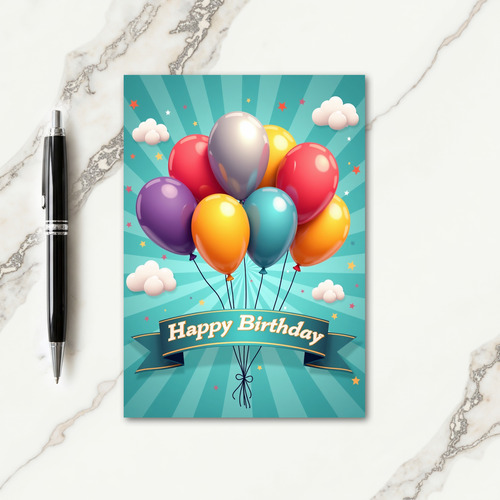 Vibrant Birthday Balloon Sunburst Card