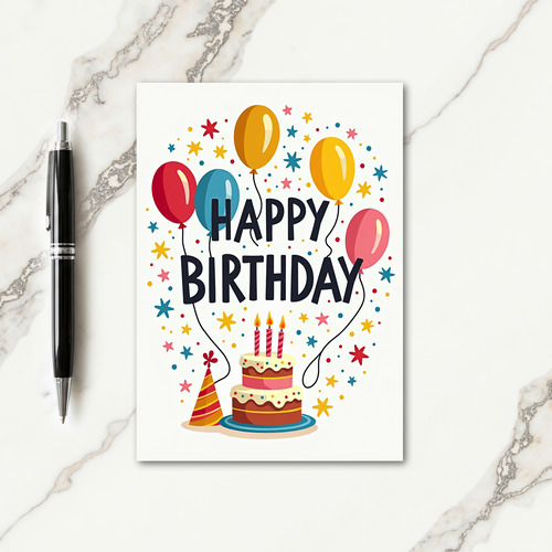 Vibrant Birthday Balloons Cake Card