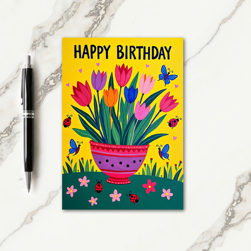 Vibrant Birthday Floral Pot Card