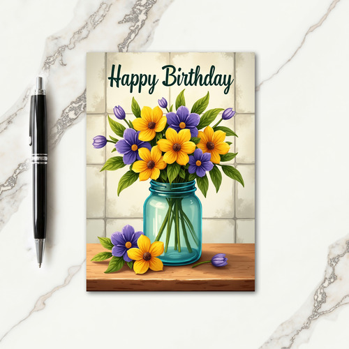 Vibrant Birthday Flower Vase Card