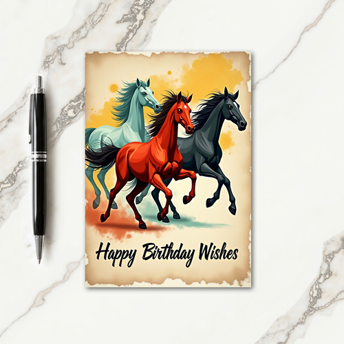 Vibrant Birthday Horse Art Card