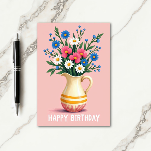 Vibrant Birthday Pitcher Flowers Card