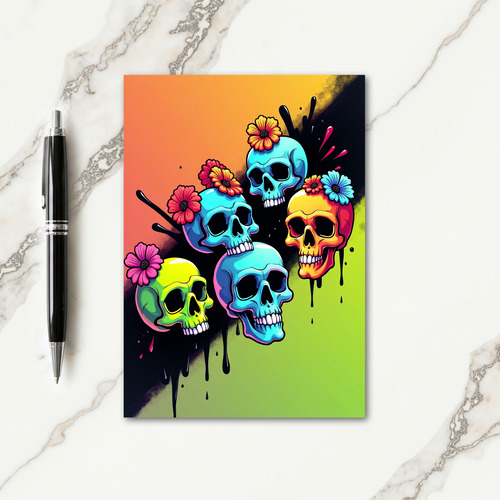 Vibrant Floral Skulls Card