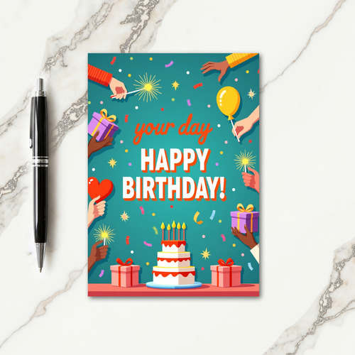 Vibrant Party Hands Birthday Card