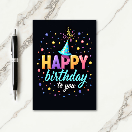 Vibrant Party Hat Birthday Card