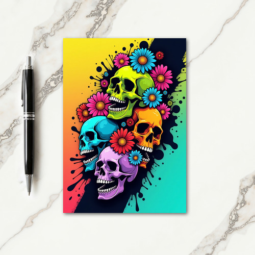 Vibrant Skull Bloom Card