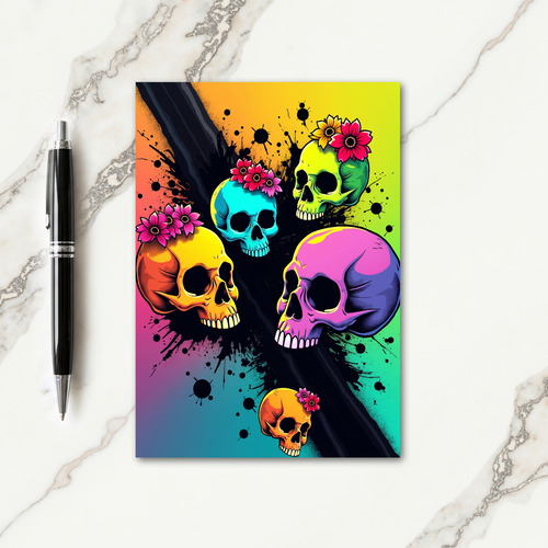 Vibrant Skulls Halloween Card