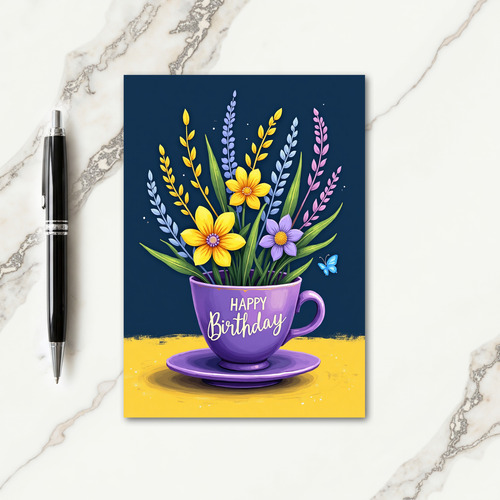 Vibrant Teacup Birthday Card