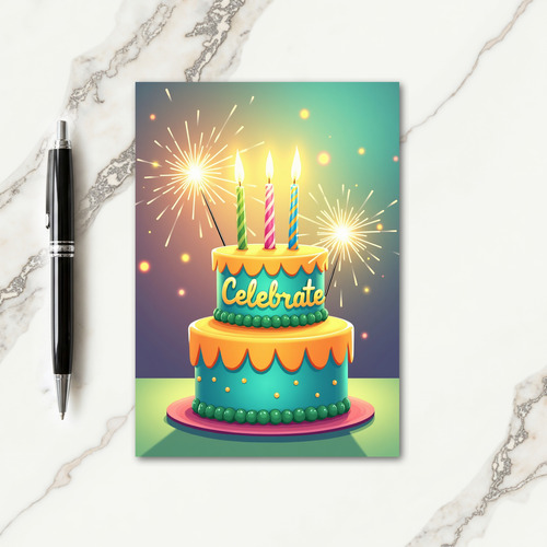 Vibrant Teal Orange Cake Card