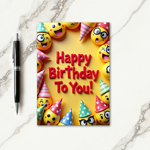 Vibrant Yellow Party Hat Card