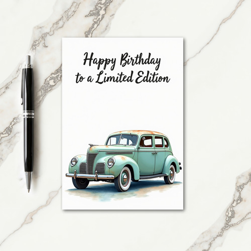 Vintage Aqua Car Birthday Card