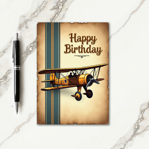 Vintage Biplane Birthday Card