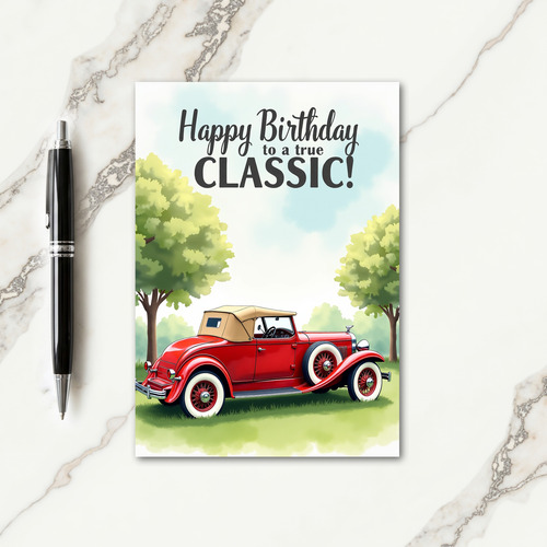 Vintage Birthday Red Car Card