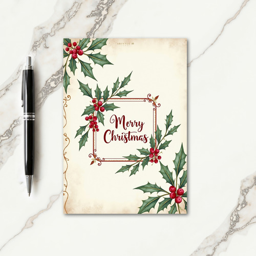 Vintage Holly Christmas Card