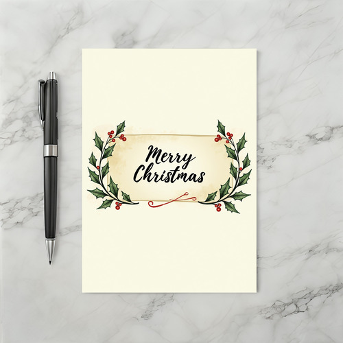 Vintage Holly Merry Christmas Card