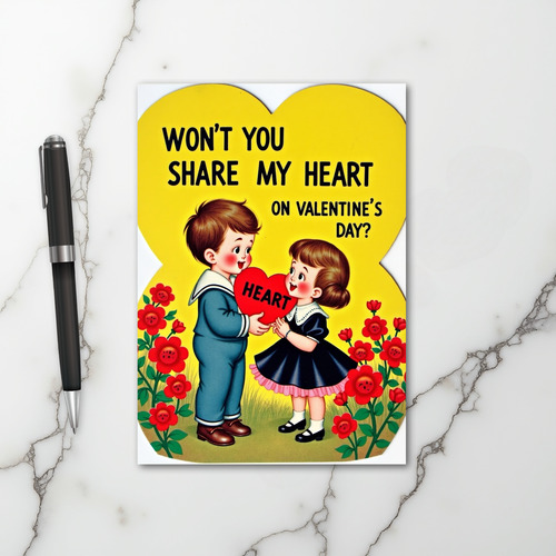 Vintage Kids Valentine Heart Card