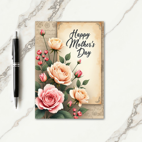 Vintage Mothers Day Roses Card