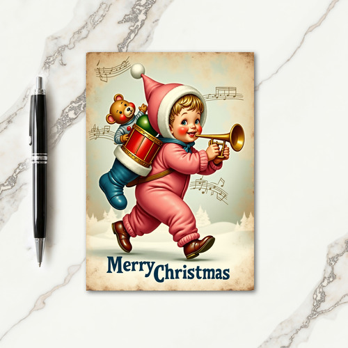 Vintage Music Child Christmas Card