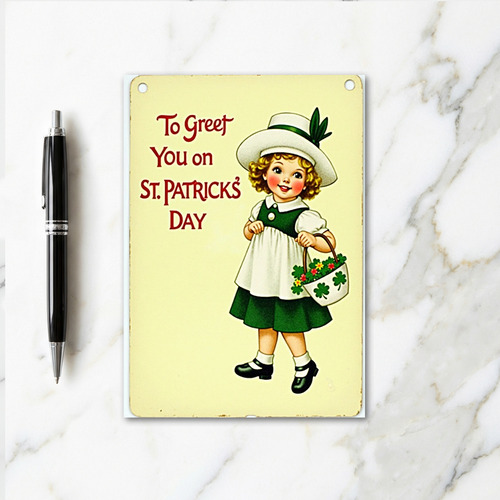 Vintage Shamrock Girl Faux Gold Card