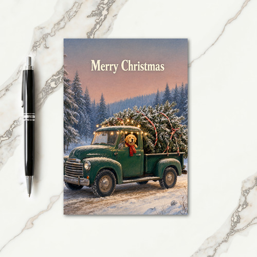 Vintage Truck With Tree Christmas Cards