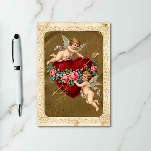 Vintage Valentines Cupid Heart Card