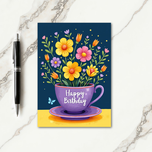 Violet Teacup Birthday Card