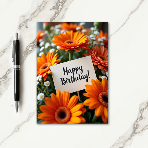 Warm Orange Daisy Birthday Card