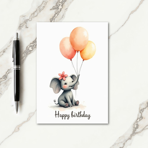 Watercolor Baby Elephant Birthday Card