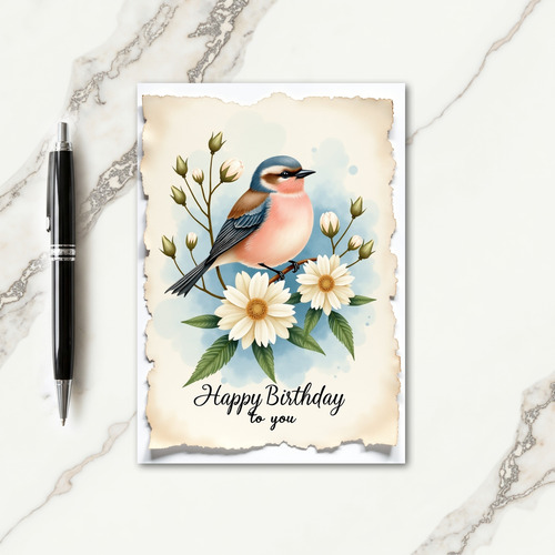 Watercolor Bird Branch Birthday Card