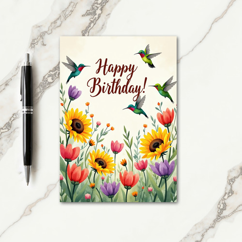Watercolor Birds Birthday Card