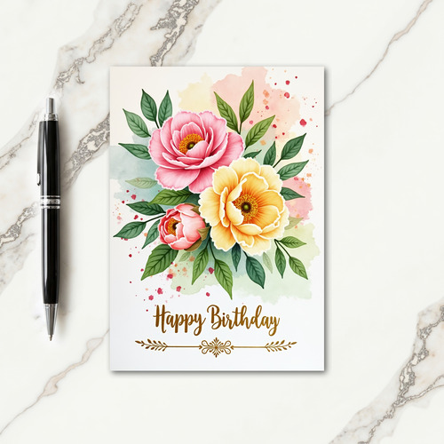 Watercolor Bloom Birthday Wish Card