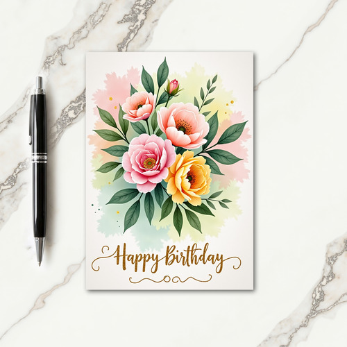 Watercolor Blooms Birthday Card