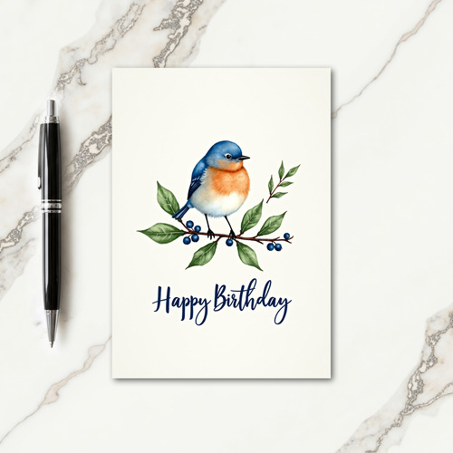 Watercolor Blue Bird Birthday Card