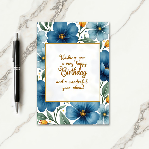 Watercolor Blue Blossom Birthday Card