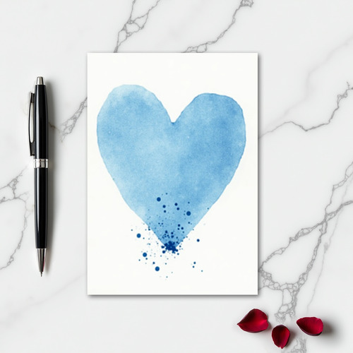 Watercolor Blue Heart Card