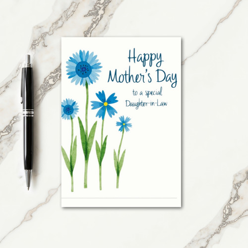 Watercolor Blue Mothers Day Card