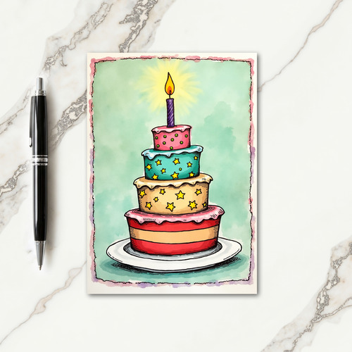 Watercolor Cake Birthday Card