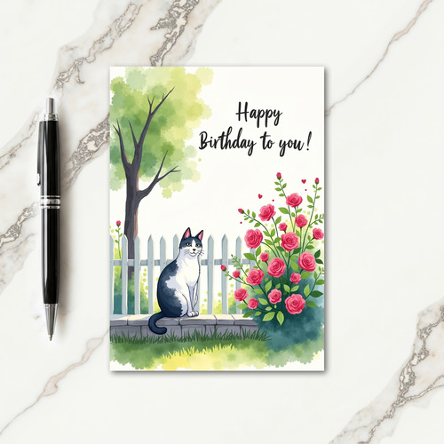 Watercolor Cat Birthday Card