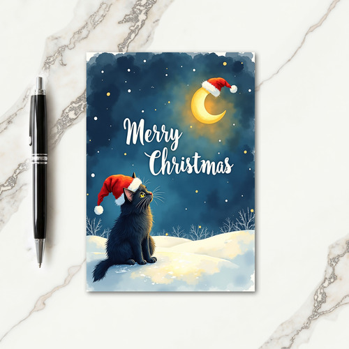 Watercolor Cat Christmas Card