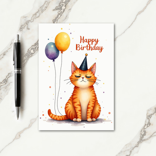 Watercolor Cat Party Card