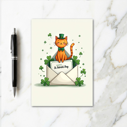Watercolor Cat St Patricks Day Card