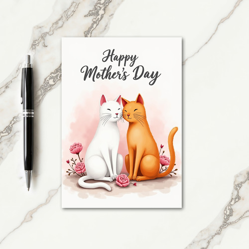 Watercolor Cats Mothers Day Card