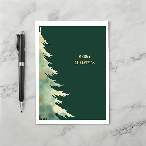 Watercolor Christmas Tree Card with Single Evergreen
